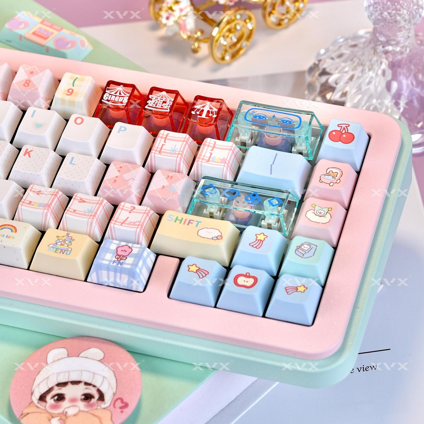 XVX Circus Cherry Profile Dye-Sub PBT Keycaps +Pc Add-on Keycaps Shine-Through Full Set 157-Key