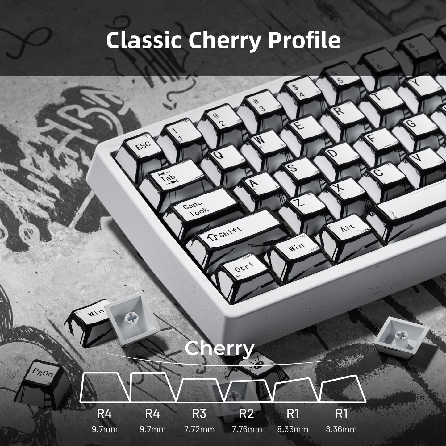 XVX Manga Theme graffiti Cherry Profile Dye-Sub PBT Keycaps