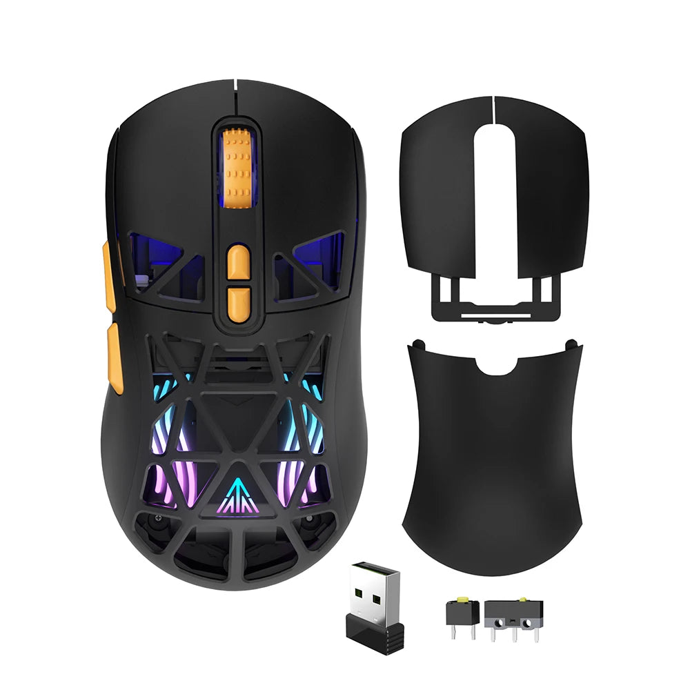 SOLAKAKA SM802 TRI-MODE Wireless Mouse Customized 10000DPI Macro Replaceble Switch RGB Heneycemb Ergonomic Mouse 63g Ultra-light
