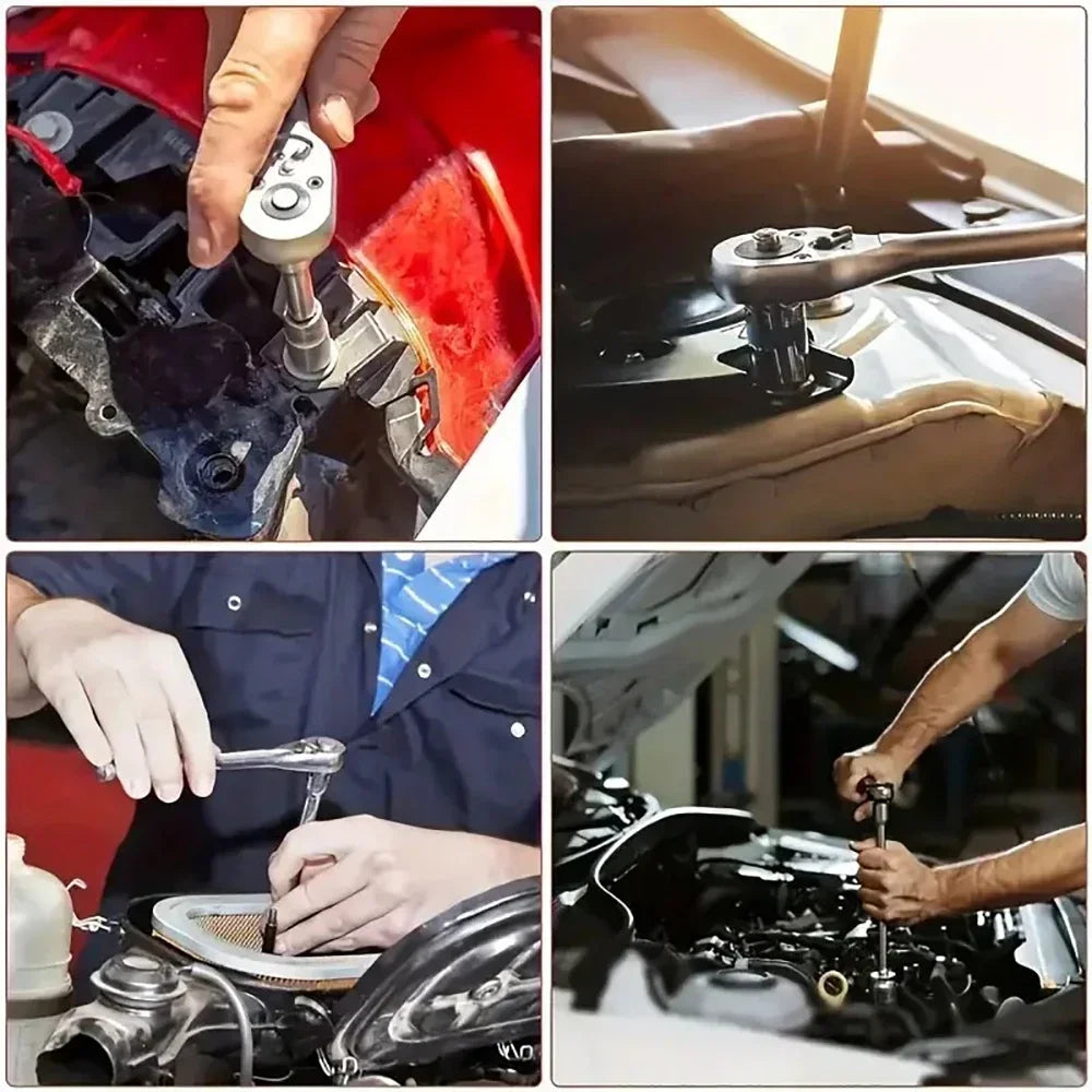 46-Pieces Multi-Functional Metric Drive Socket Wrench Set DIY Auto Repair Tool Kit Red Case Hand Tools Ratchet Extensions OEM