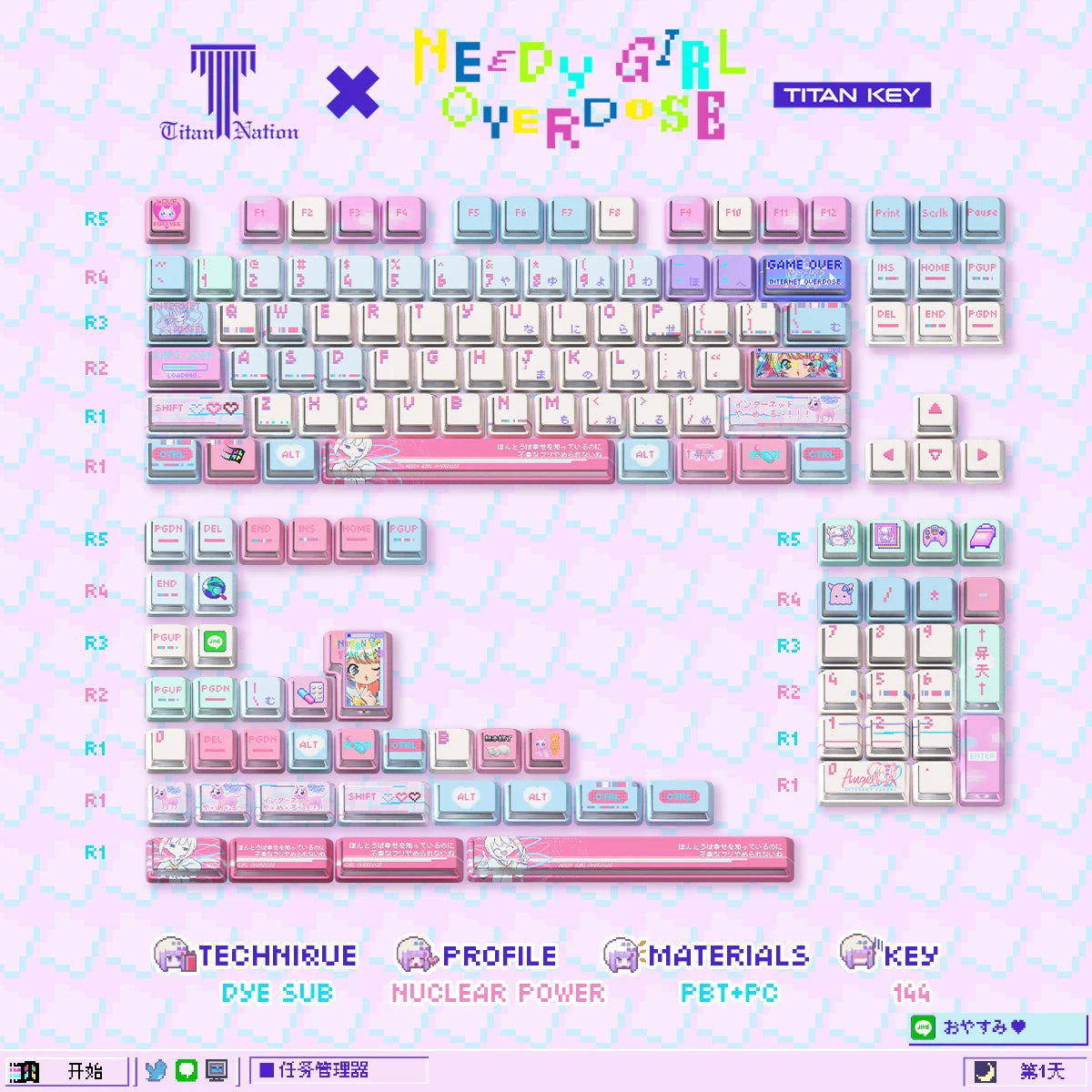 Anime Anchor Girl Theme Keycaps Set Customized PBT Sublimation Cherry Profile Keyboard Caps for Mechanical Keyboard Accessories