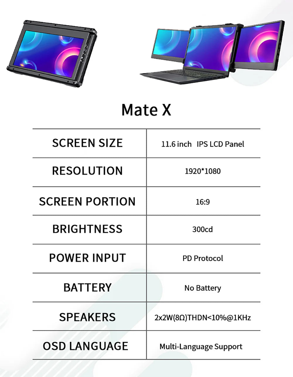 GTMEDIA MATE X Portable Dual Screen Monitor Laptop Screen Extender for 13-17.3" Laptop, 60Hz Refresh Rate, 178° Viewing Angle