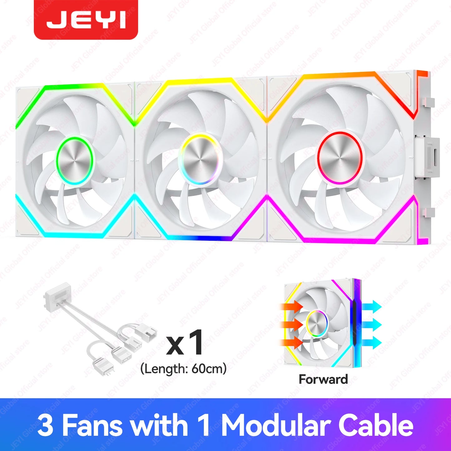 JEYI ARGB Infinity Mirror PC Fans Hydro Bearing Fan 30dB(A) 12CM cooling fan 5V3 pin PWM 800-2000RPM Forward/Reverse Blade Fan