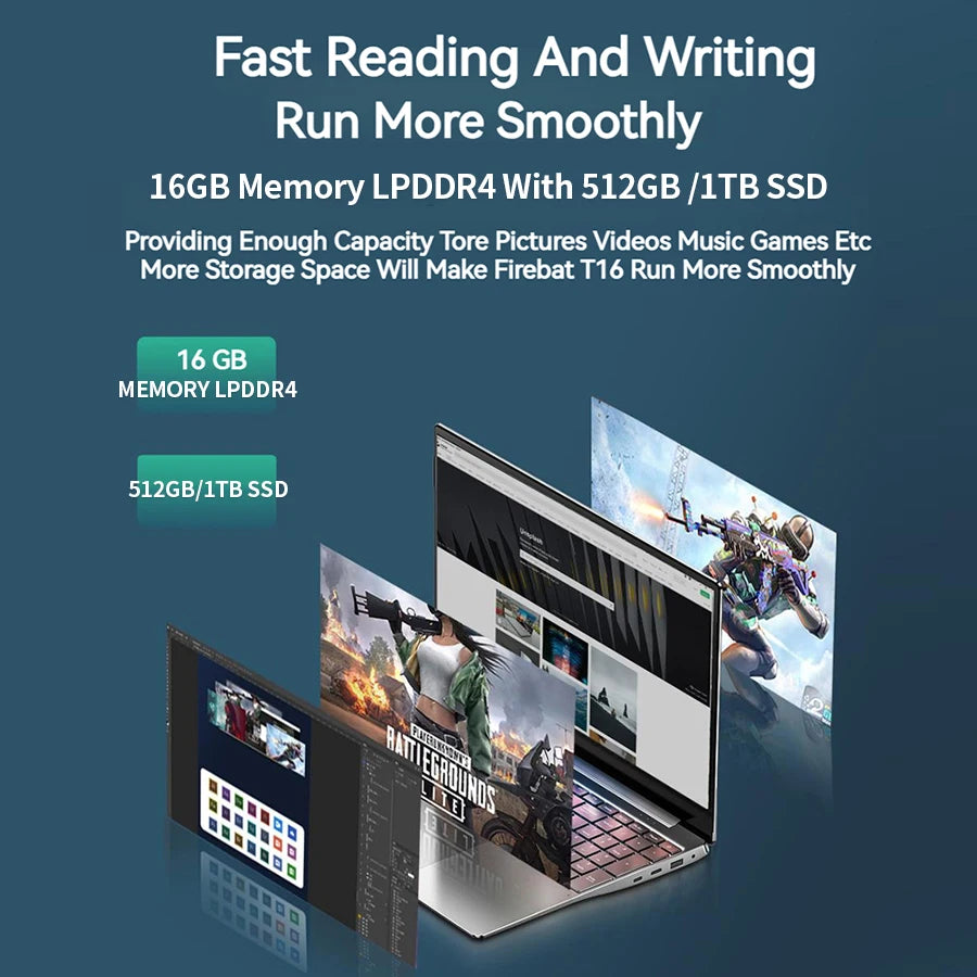 Firebat A16 AT15 Laptop 16 Inch N5095 N100 N150 CPU 16GB RAM SSD 512GB 1TB BT4.2 WiFi5 Lightweight Business Computer Notebook