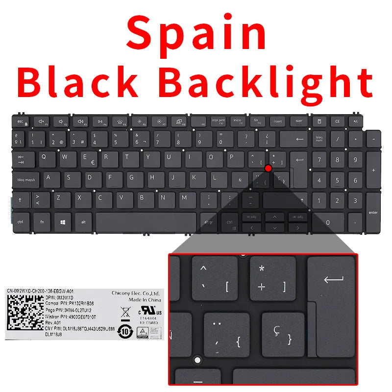 SP Spanish US Russian Backlit For Dell Inspiron 3500 3501 7591 5590 5591 5598 7590 5593 5584 7790 7500 7501 5501 5502 Keyboard