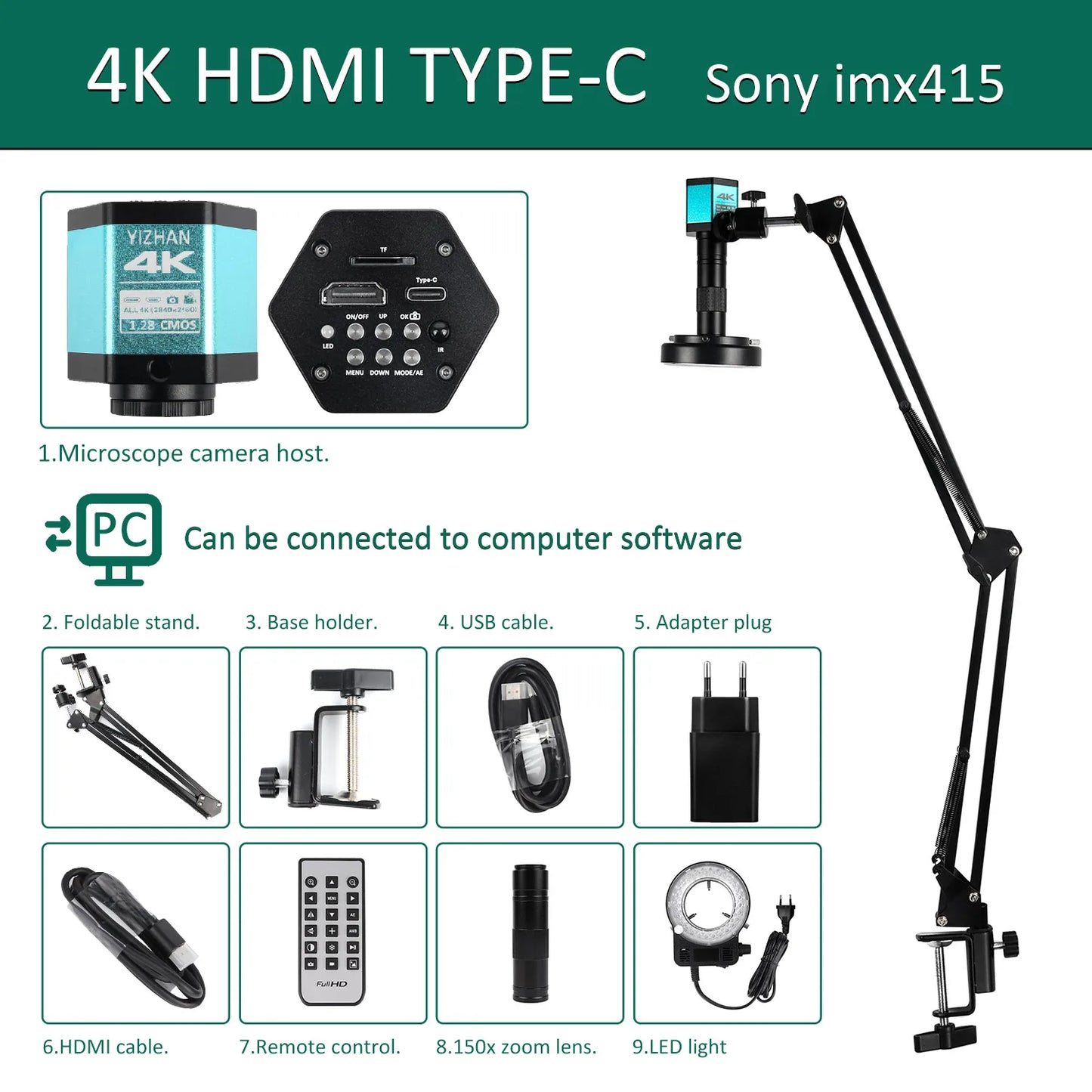 IMX415 4K 300x Digital Microscope For Soldering Recording 48MP Industrial Electronics Microscope phone Repair Jewelry Repair