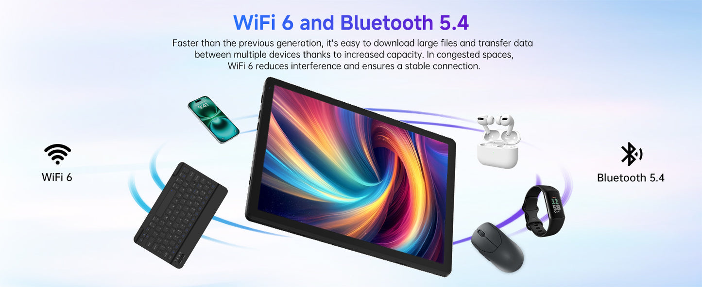 Android 15 Tablet 10 Inch OS GMS Certified Tablets 1.8 GHz 5-Core 20GB RAM 64 GB ROM 1TB Expand WiFi 6 Bluetooth 5.4 Dual Camera