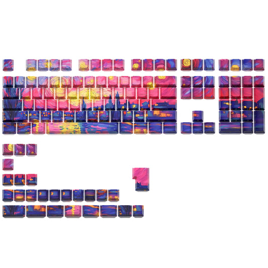 XVX  Van Gogh's Starry Night  Cherry Profile Double shot  Dye-Sub PBT Keycap Set 134-Key