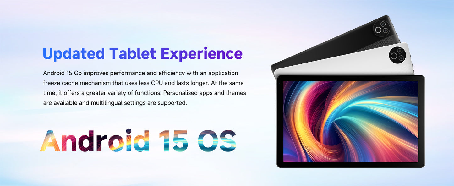 Android 15 Tablet 10 Inch OS GMS Certified Tablets 1.8 GHz 5-Core 20GB RAM 64 GB ROM 1TB Expand WiFi 6 Bluetooth 5.4 Dual Camera