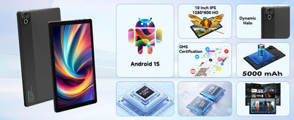 Android 15 Tablet 10 Inch OS GMS Certified Tablets 1.8 GHz 5-Core 20GB RAM 64 GB ROM 1TB Expand WiFi 6 Bluetooth 5.4 Dual Camera