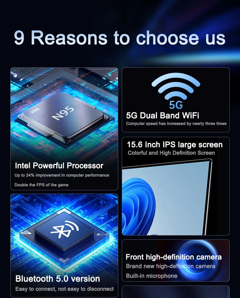 Ultra Slim Laptop 15.6" N95 32GB RAM 2048GB SSD Notebook Gamer 7500mAh Battery Office Study Computer PC Windows 11 Pro