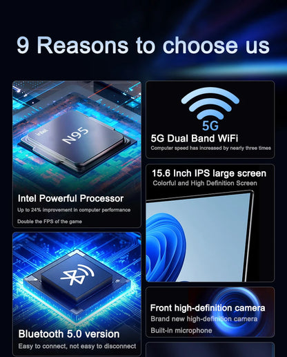Ultra Slim Laptop 15.6" N95 32GB RAM 2048GB SSD Notebook Gamer 7500mAh Battery Office Study Computer PC Windows 11 Pro