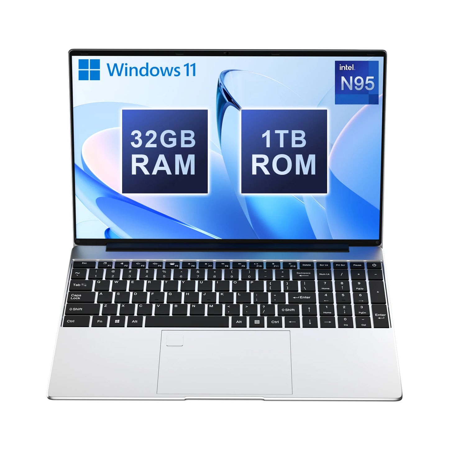 Ultra Slim Laptop 15.6" N95 32GB RAM 2048GB SSD Notebook Gamer 7500mAh Battery Office Study Computer PC Windows 11 Pro