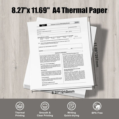 200 sheets of A4 thermal printing paper, fast drying, multi-purpose image printing, compatible with HZTZ logo A4 printers