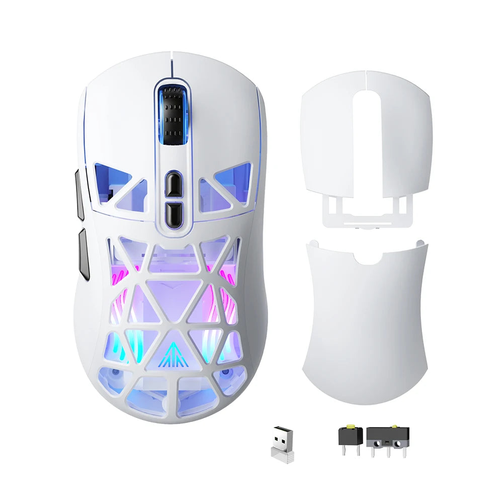 SOLAKAKA SM802 TRI-MODE Wireless Mouse Customized 10000DPI Macro Replaceble Switch RGB Heneycemb Ergonomic Mouse 63g Ultra-light