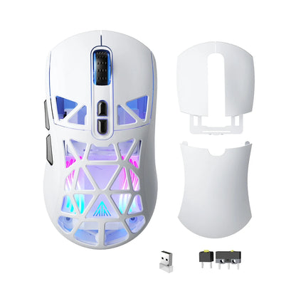 SOLAKAKA SM802 TRI-MODE Wireless Mouse Customized 10000DPI Macro Replaceble Switch RGB Heneycemb Ergonomic Mouse 63g Ultra-light