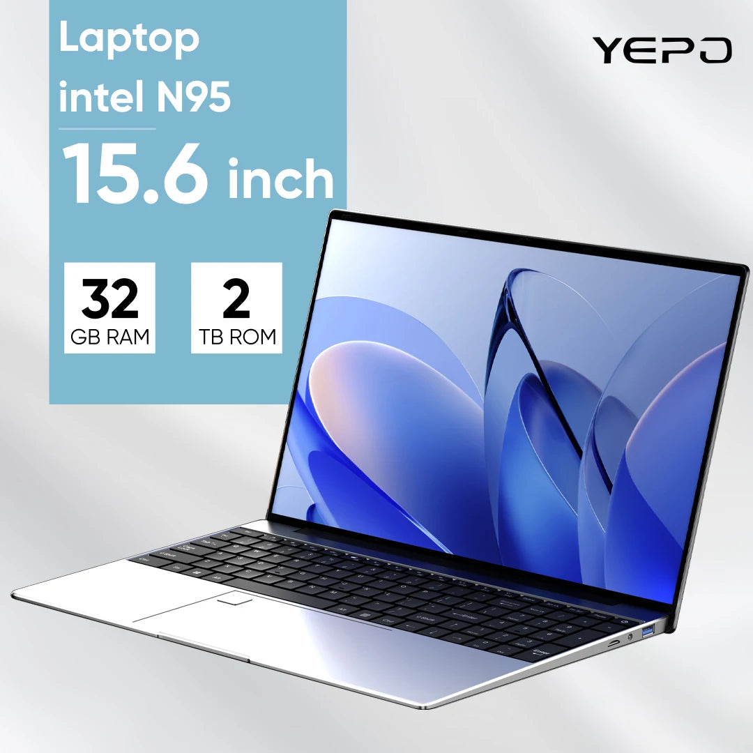 Ultra Slim Laptop 15.6" N95 32GB RAM 2048GB SSD Notebook Gamer 7500mAh Battery Office Study Computer PC Windows 11 Pro