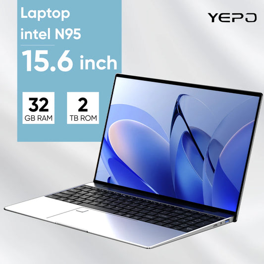 Ultra Slim Laptop 15.6" N95 32GB RAM 2048GB SSD Notebook Gamer 7500mAh Battery Office Study Computer PC Windows 11 Pro