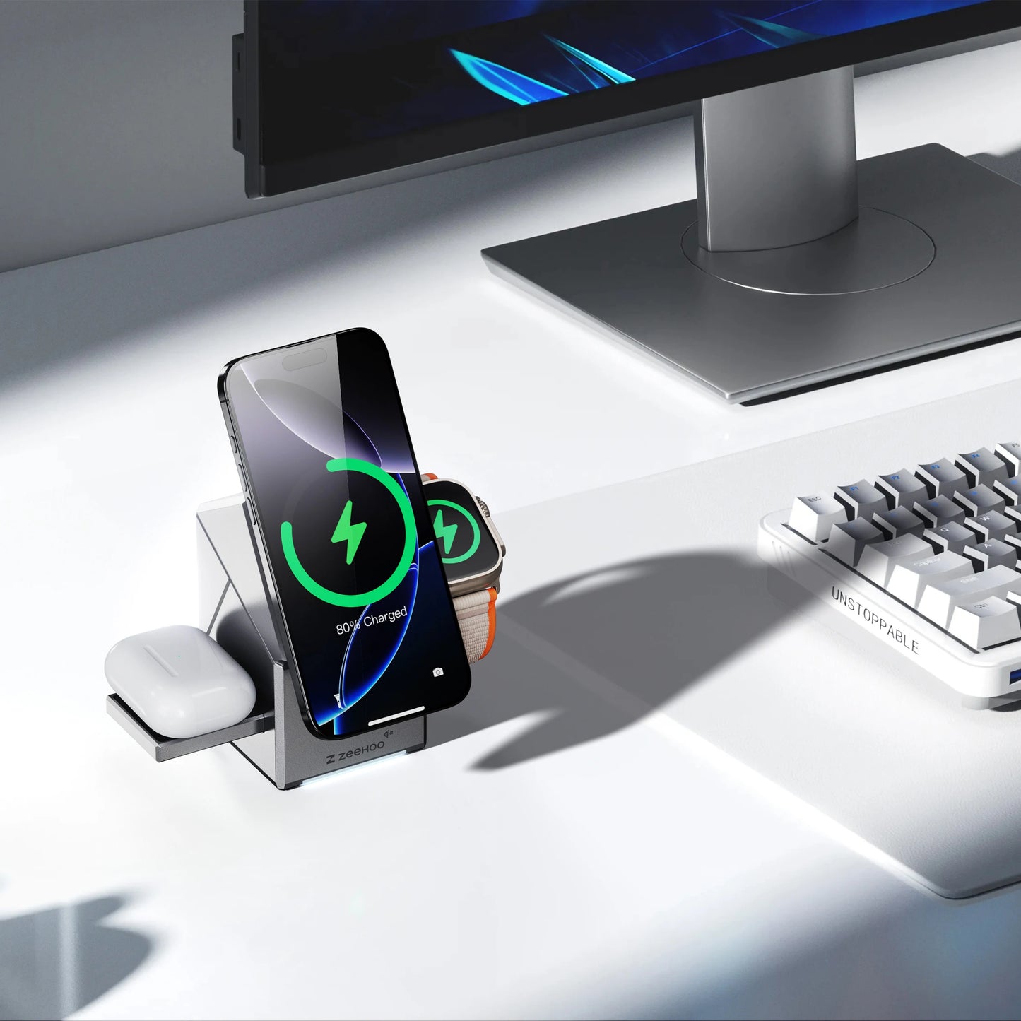 ZEEHOO-CuBeTrick X 3-in-1 Wireless Charging Station-Grey-US Plug