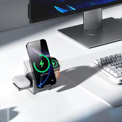 ZEEHOO-CuBeTrick X 3-in-1 Wireless Charging Station-Grey-US Plug