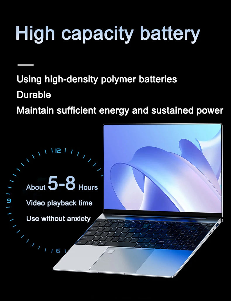 Ultra Slim Laptop 15.6" N95 32GB RAM 2048GB SSD Notebook Gamer 7500mAh Battery Office Study Computer PC Windows 11 Pro