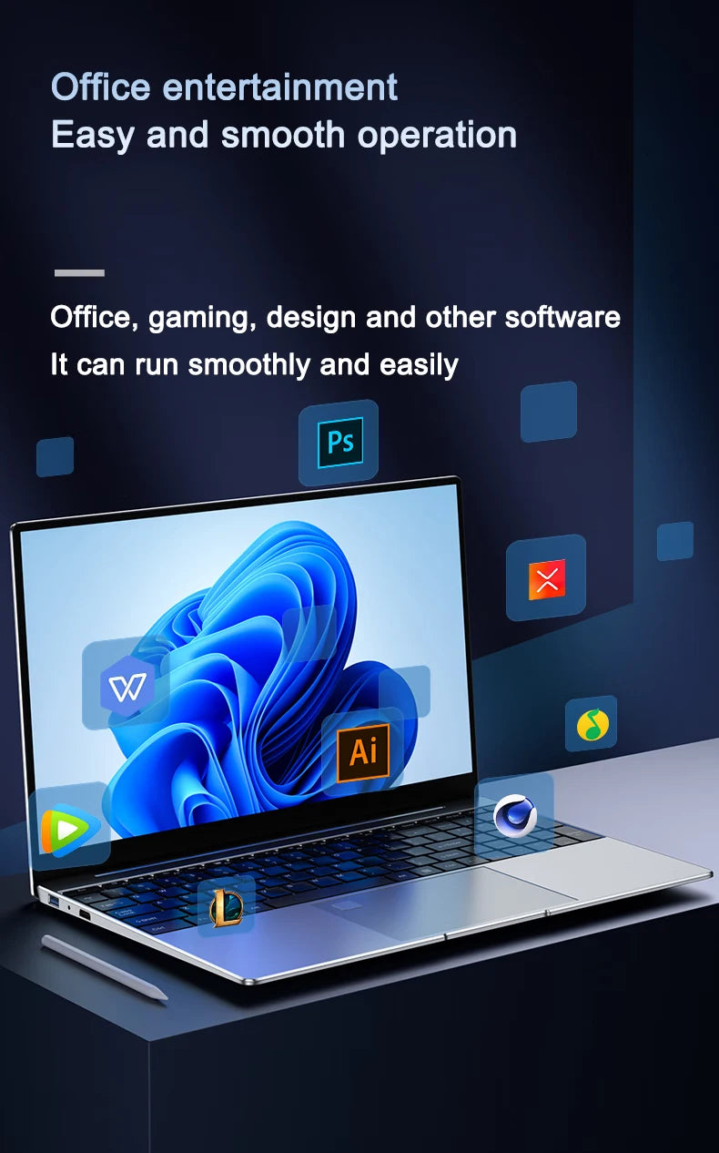 Ultra Slim Laptop 15.6" N95 32GB RAM 2048GB SSD Notebook Gamer 7500mAh Battery Office Study Computer PC Windows 11 Pro