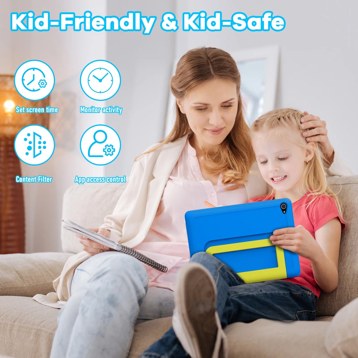 KT1016 Kid Tablet 10.1 inch Android 14 Quad Core 8GB RAM 64GB ROM 1TB Expand WiFi Bluetooth Children's Gift Kids Software PC Pad
