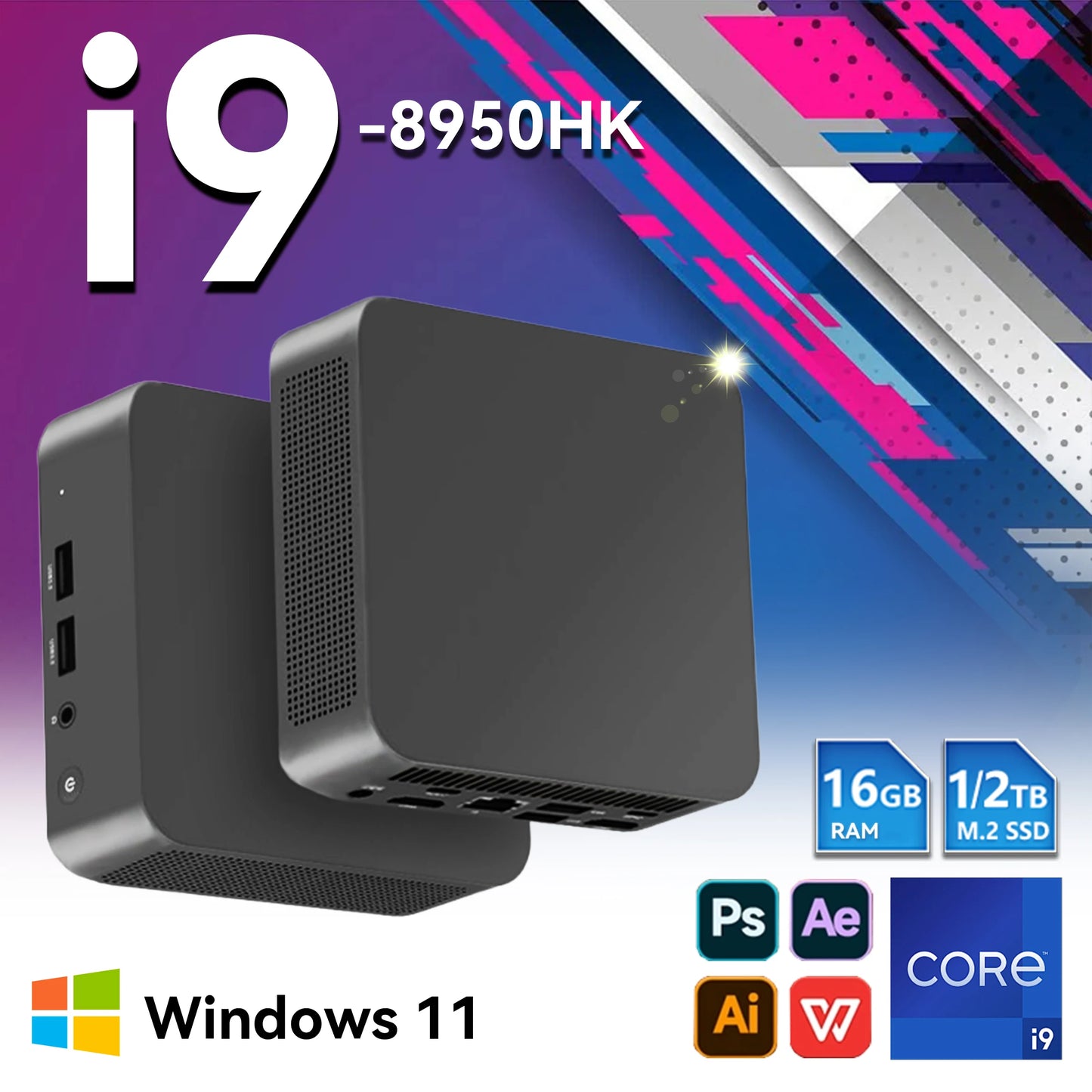 Windows 11 Pro Intel Core i9 8950HK  Mini PC Computer 16GB 1TB 2TB 4K Gaming Computer WiFi6 USB Portable Mini Desktop PC
