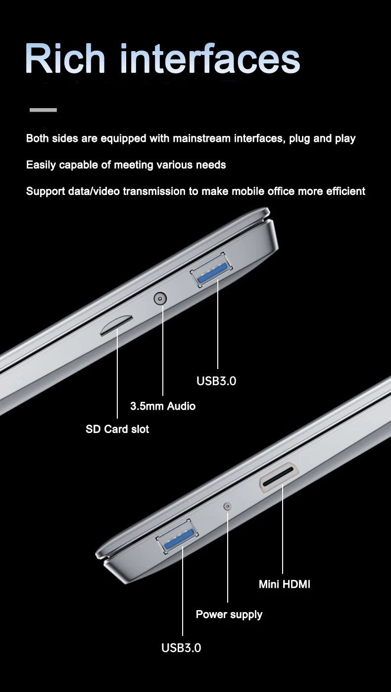 Ultra Slim Laptop 15.6" N95 32GB RAM 2048GB SSD Notebook Gamer 7500mAh Battery Office Study Computer PC Windows 11 Pro