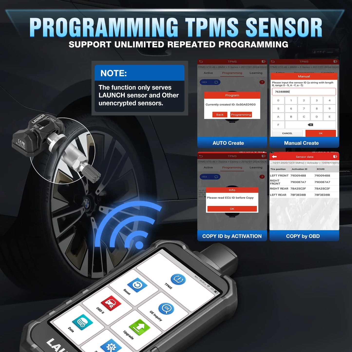 USA EU Warehouse LAUNCH  Newest TPMS CRT5011 V2 Tire Pressure Programming Sensor Scanner Tool With 12 Service Functions