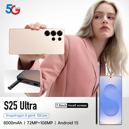 Reverse Wireless Charging Mobile S25Ultra 65W Quick 8000mAh Dual Sim Card 16GB 256GB 512GB Global for Emergency Power Supply
