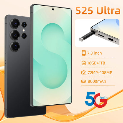 S25Ultra Mobile 100x Digital Zoom 108MP Rear Camera 4K Screen Octa Core 65W for Distant Shooting French Spanish English