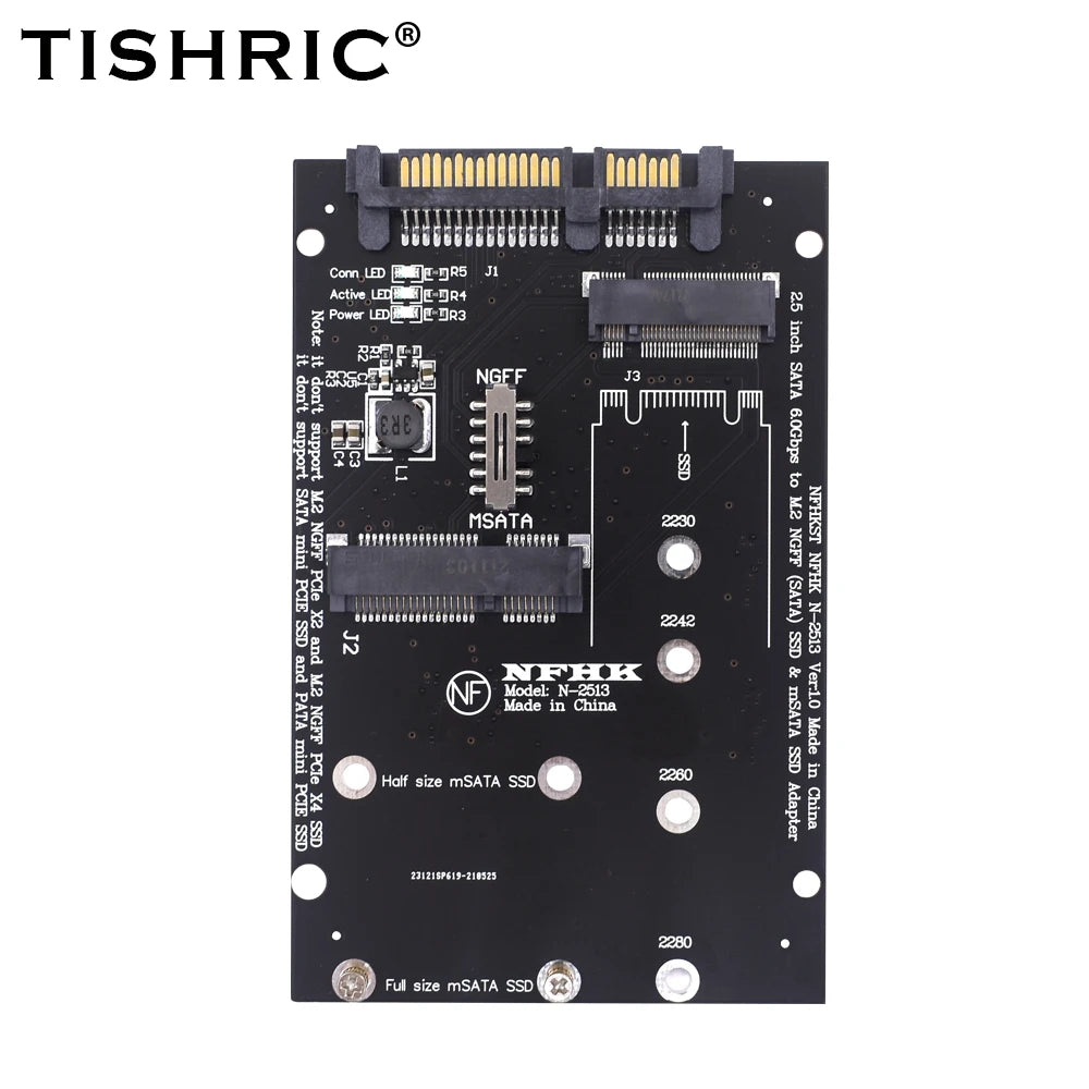 TISHRIC M.2 NGFF MSATA SSD To 2.5 Inch SATA 6.0Gbps 2 In 1 Adapter Converter Card Support PC Laptop Hard Disk Diagram