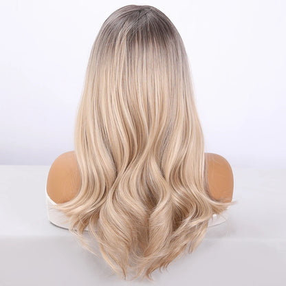 2026 Best-selling Fashion Fake 13*4 Synthetic Lace Front Black and Gold Gradient Curly Hair Tail Micro Volume SM9867-3