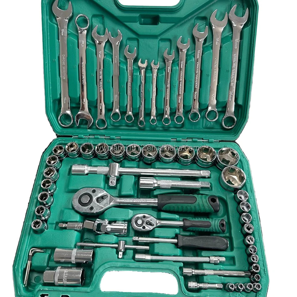 61-Piece CR-V Multi-Functional Car Repair Tool Set 1/4 Inch Drive Socket Ratchet Wrench Chrome Vanadium Steel Extension Rod