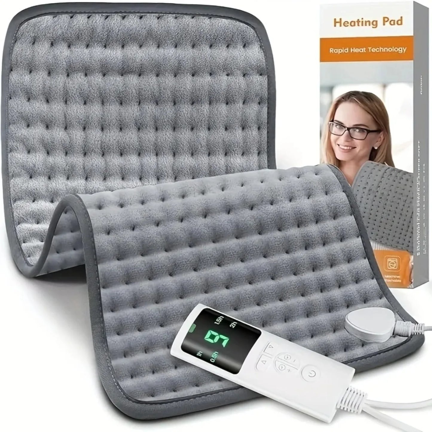 Electric Heating Pad for Back Pain & Period Cramps - 9 Heat/4 Timers, Washable, Moist/Dry, 12x24" (Gift)
