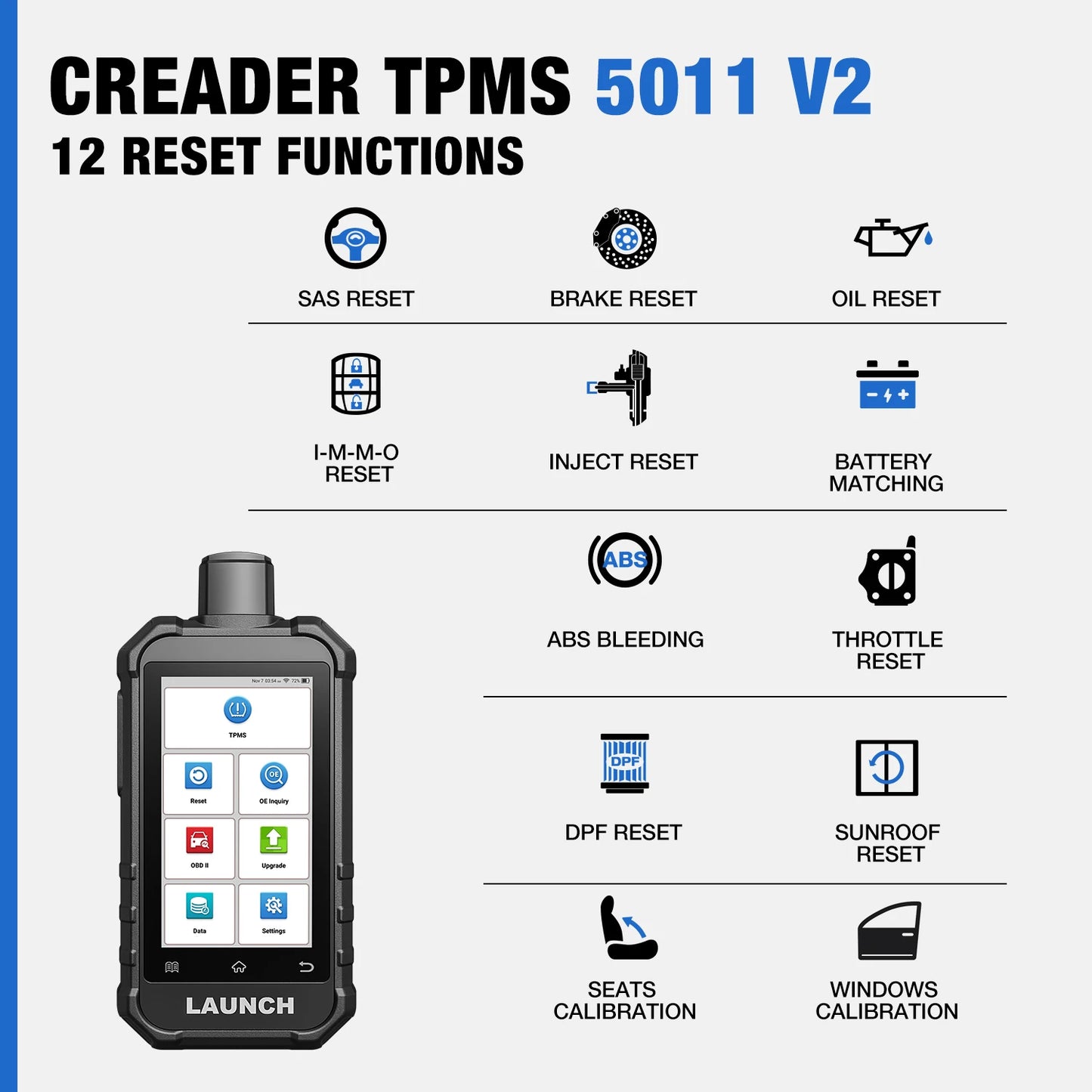 USA EU Warehouse LAUNCH  Newest TPMS CRT5011 V2 Tire Pressure Programming Sensor Scanner Tool With 12 Service Functions