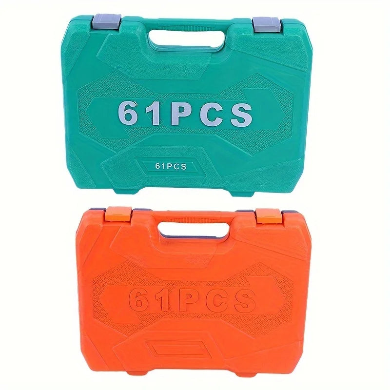 Portable 61pcs Multi-purpose Car Repair Tool Set Includes Ratchet Torque Wrench & Screwdriver Car Bicycle Motorcycle Repair Kit