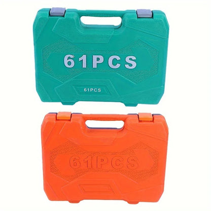 Portable 61pcs Multi-purpose Car Repair Tool Set Includes Ratchet Torque Wrench & Screwdriver Car Bicycle Motorcycle Repair Kit