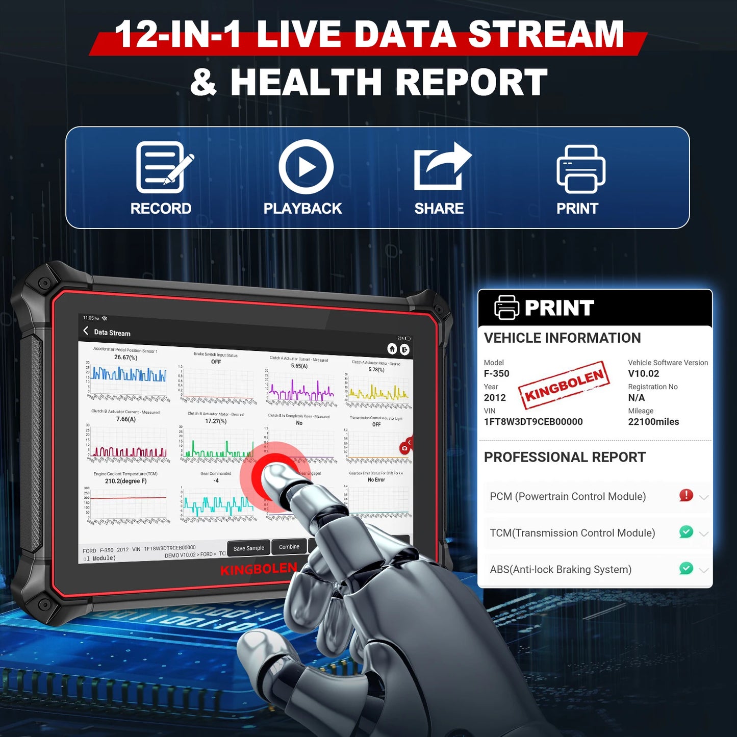 USA EU Warehouse Kingbolen K10 PRO Full System OBD2 Scanner Car Diagnostic Tools 40 Resets Resets ECU Coding Active Test
