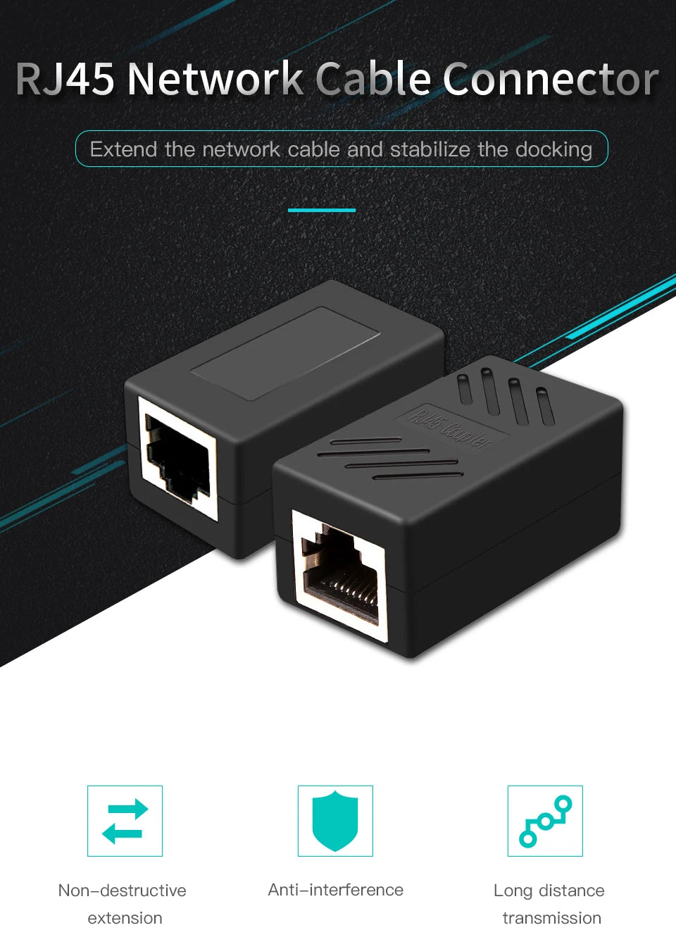 ONTi RJ45 Connector Cat7/6/5e Ethernet Adapter 8P8C Network Extender Extension Cable for Ethernet Cable Female to Female