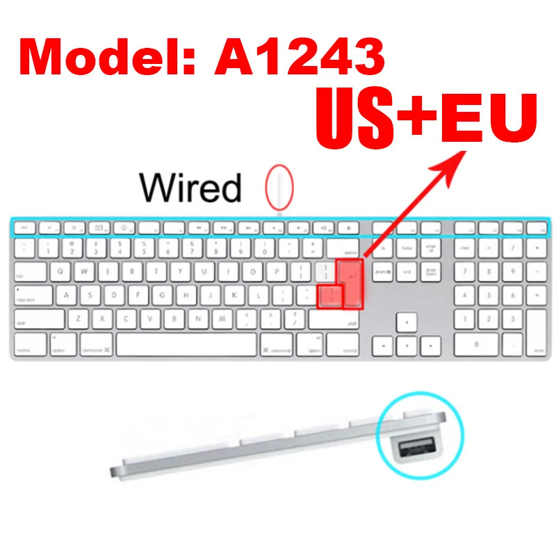 For 2021 iMac Wired Apple Keyboard A2449 A2450 A1243 A1843 MB110LL/B with Numeric Keypad Silicone keyboard Cover Protector Skin