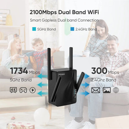 WiFi Extender & Booster 2100 Mbps Dual Band 5G/2.4G Wireless Repeater Gigabit Port Home Use