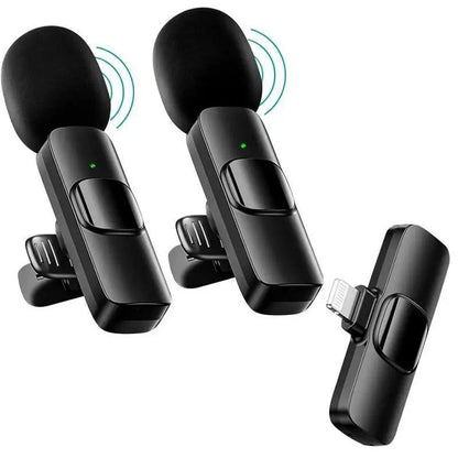 2 Pack Wireless Lavalier Microphone for iPhone iPad Android & IOS Devices with Noise Reduction