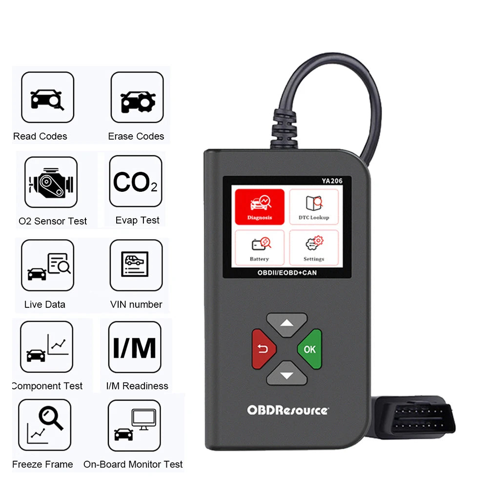 USA Warehouse YA206 OBD OBD2 Scanner Car Code Reader Engine Analyzer Tool OBDII Automotive Scanner Car Diagnostic Tool