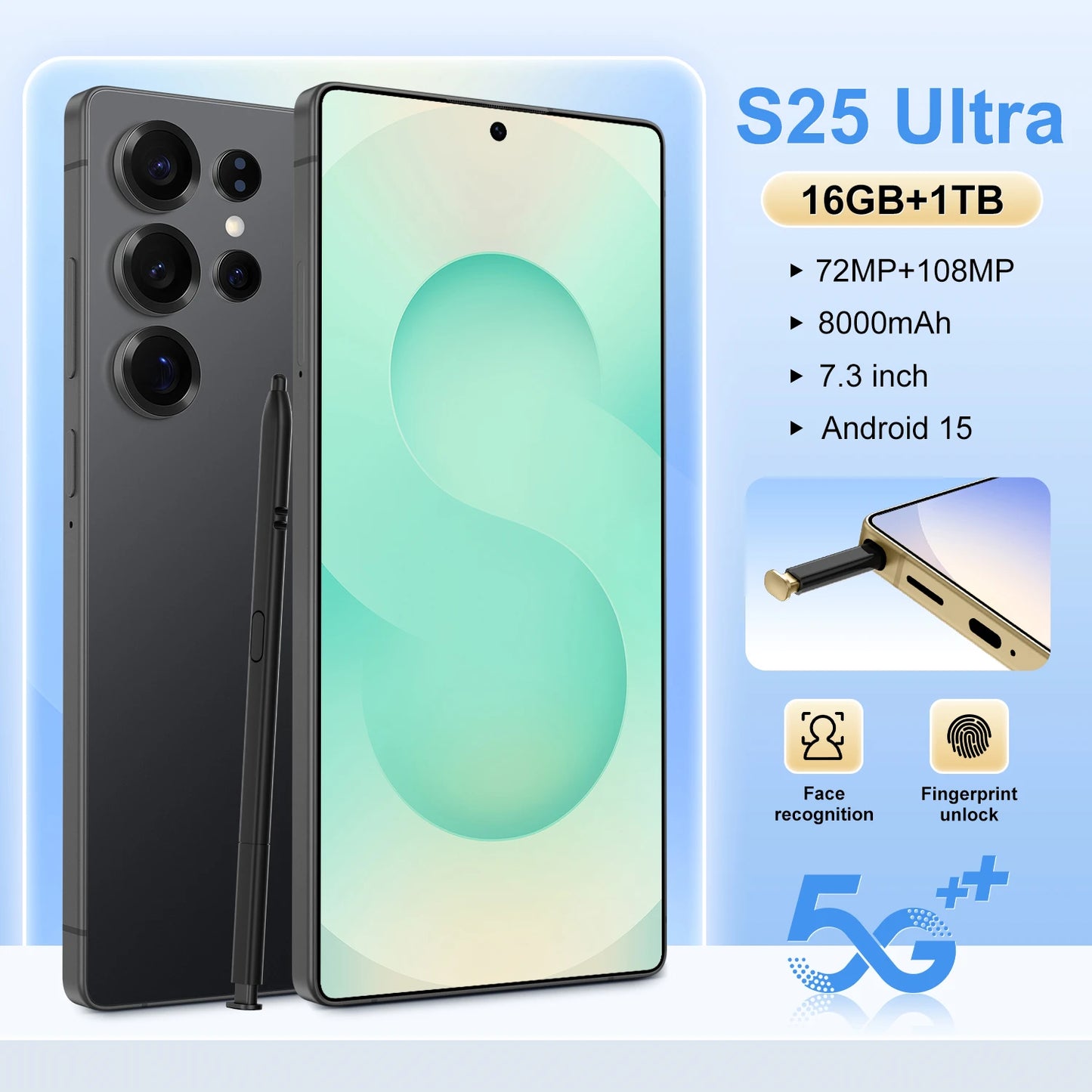 Reverse Wireless Charging Mobile S25Ultra 65W Quick 8000mAh Dual Sim Card 16GB 256GB 512GB Global for Emergency Power Supply