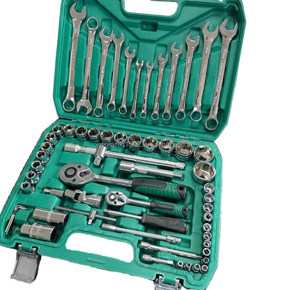 61-Piece CR-V Multi-Functional Car Repair Tool Set 1/4 Inch Drive Socket Ratchet Wrench Chrome Vanadium Steel Extension Rod