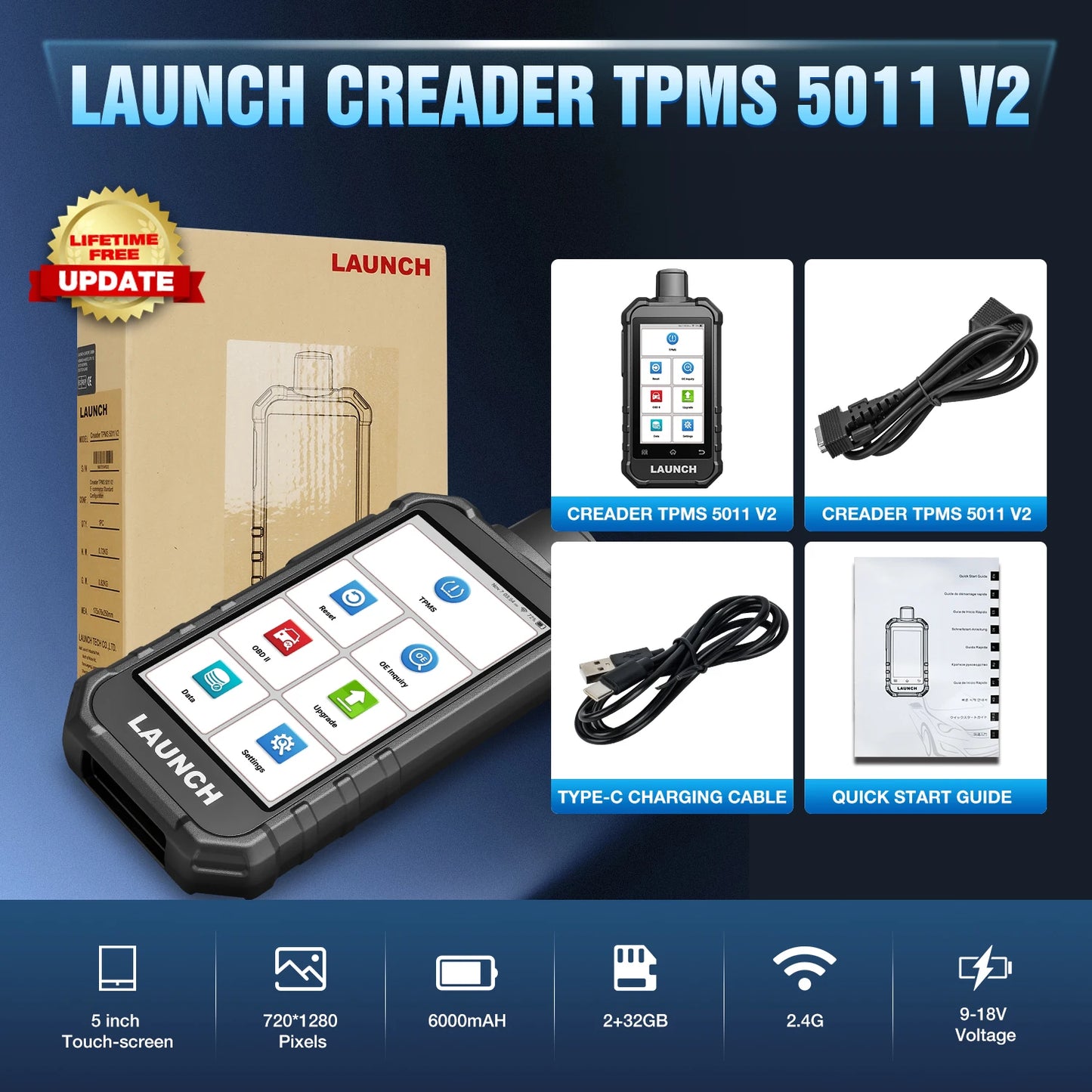 USA EU Warehouse LAUNCH  Newest TPMS CRT5011 V2 Tire Pressure Programming Sensor Scanner Tool With 12 Service Functions