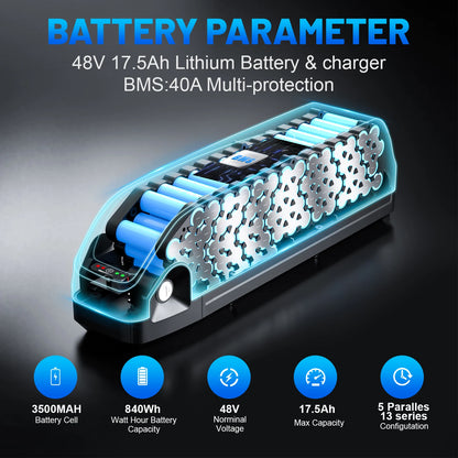 EU US Stock Downtube Ebike Battery Electric Bicycle 48V 17.5Ah Downtube E-Bike Lithium Ion Battery Pack 36V 48V 10AH 13AH 17.5AH