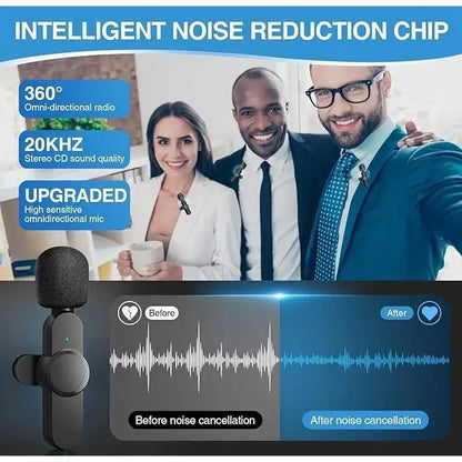 2 Pack Wireless Lavalier Microphone for iPhone iPad Android & IOS Devices with Noise Reduction